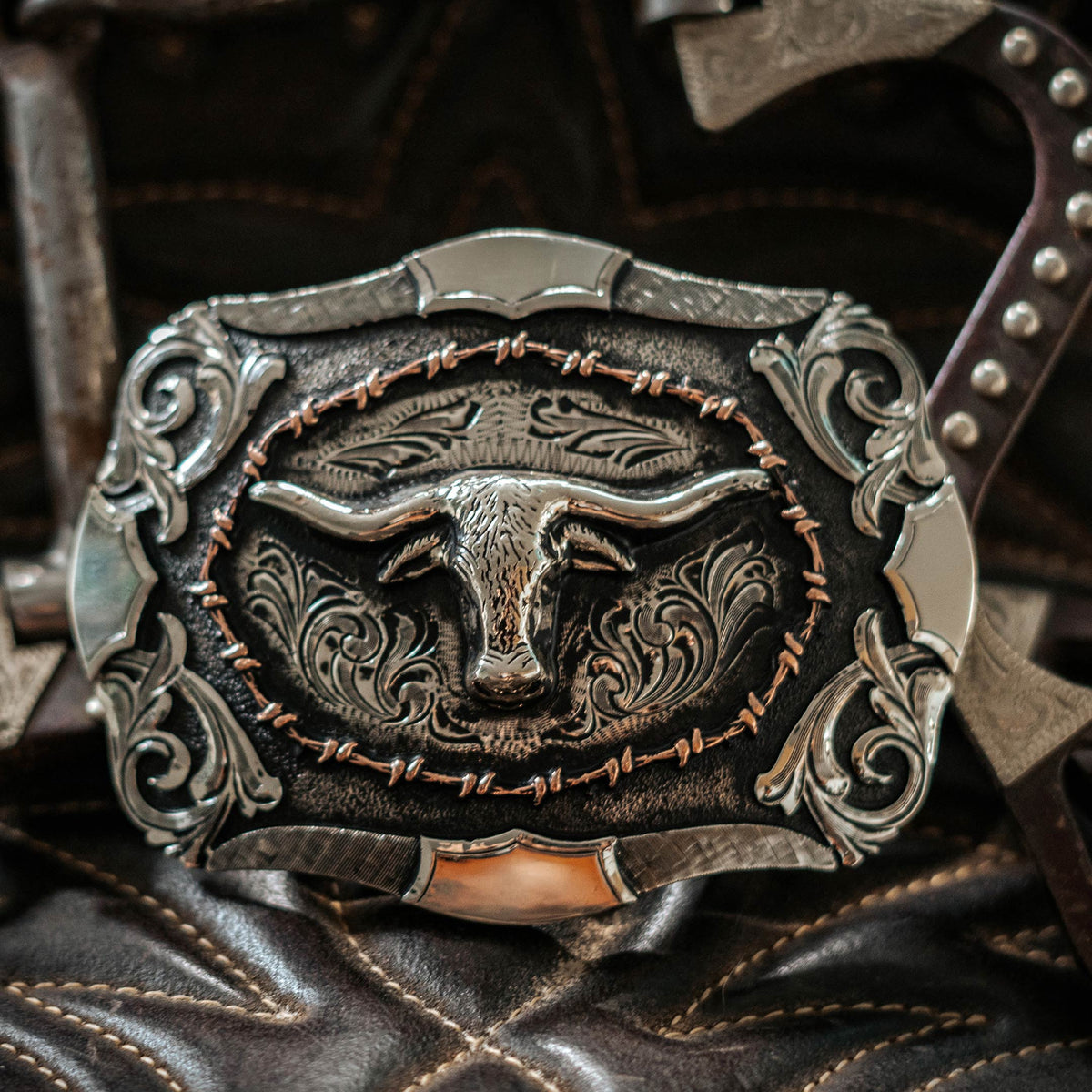 “Bryce” Steer Head with Barbwire Buckle