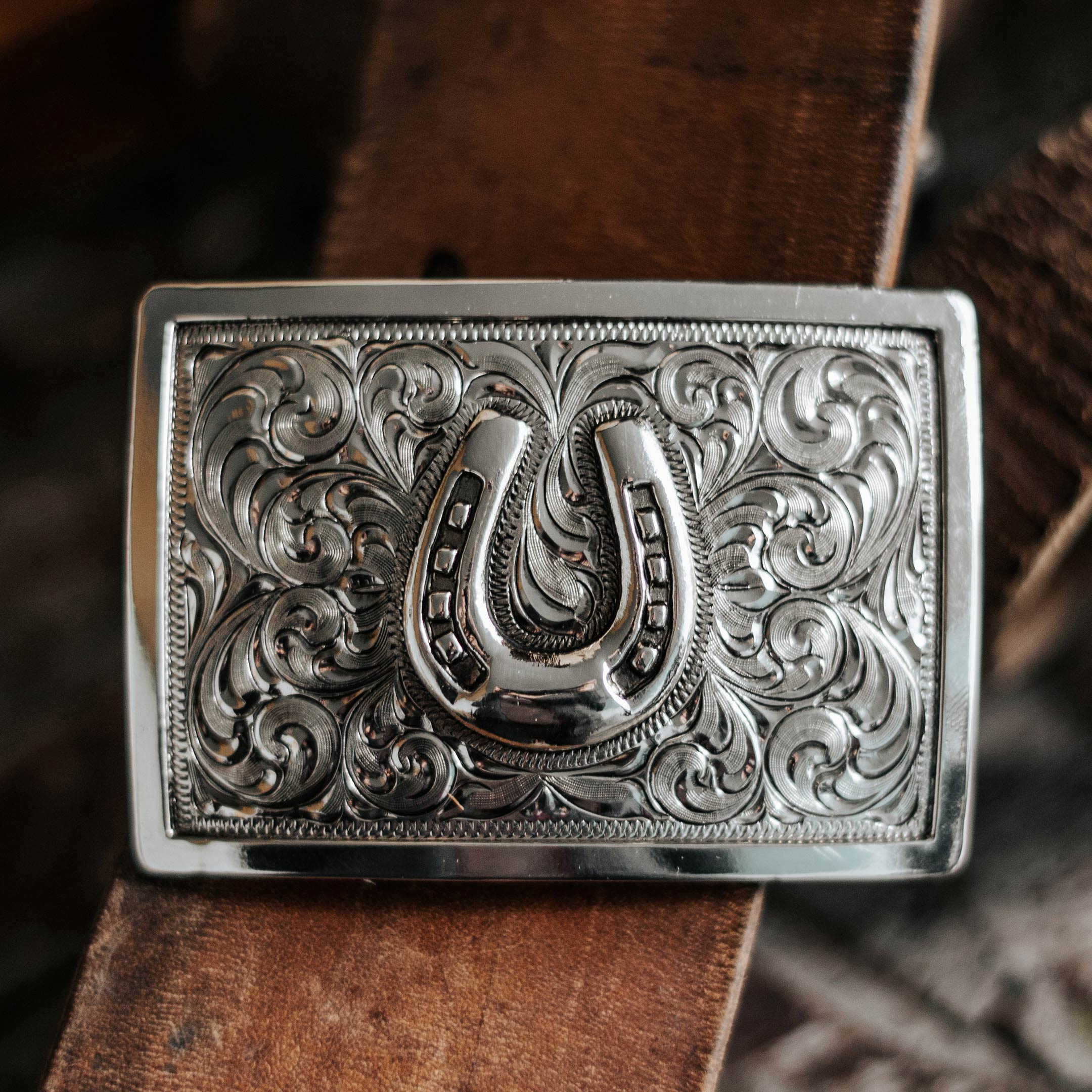 Silver Horseshoe Belt Buckle ?Vintage Vintage 1950s Sterling Silver Horseshoe Western Belt Buckle main image 3