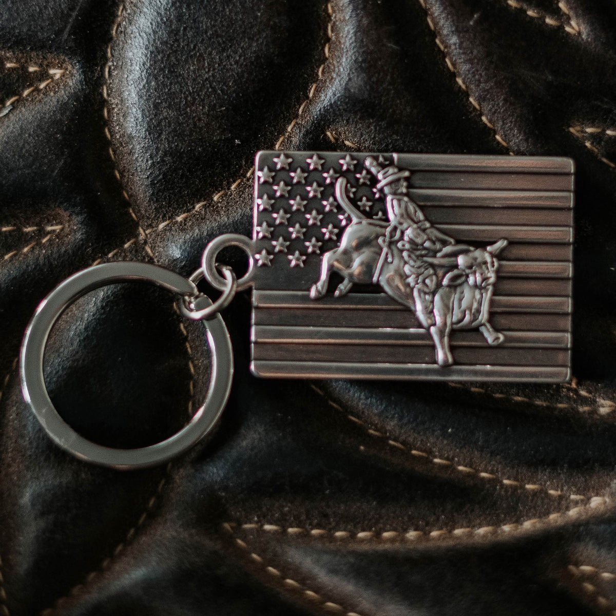 Bull Rider Flag Keychain