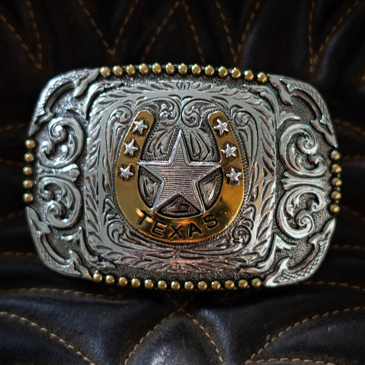 Texas — Scrolled Rectangle Bead Edge Buckle