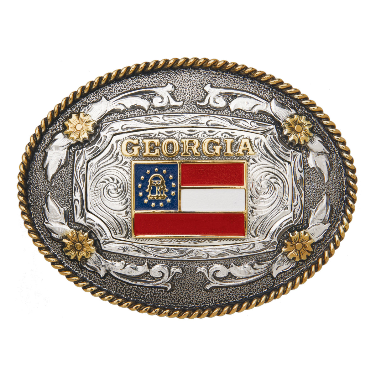 Georgia Flag — Oval Rope Edge Buckle