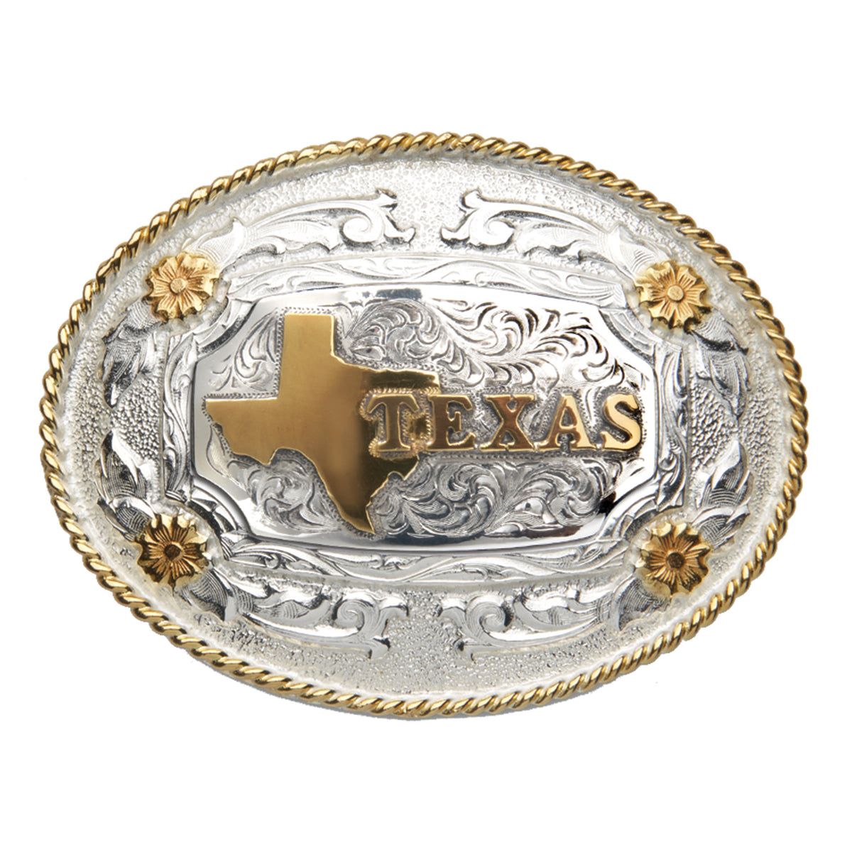 Texas State — Polished Oval Rope Edge Buckle