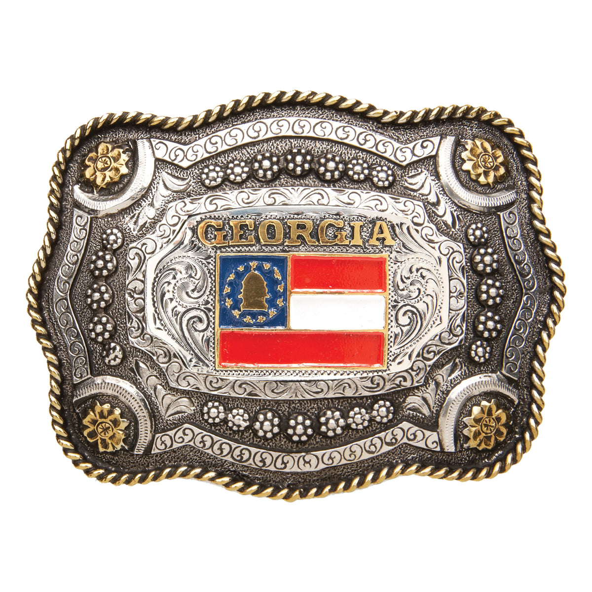 Georgia Flag — Scallop Rope Edge Buckle