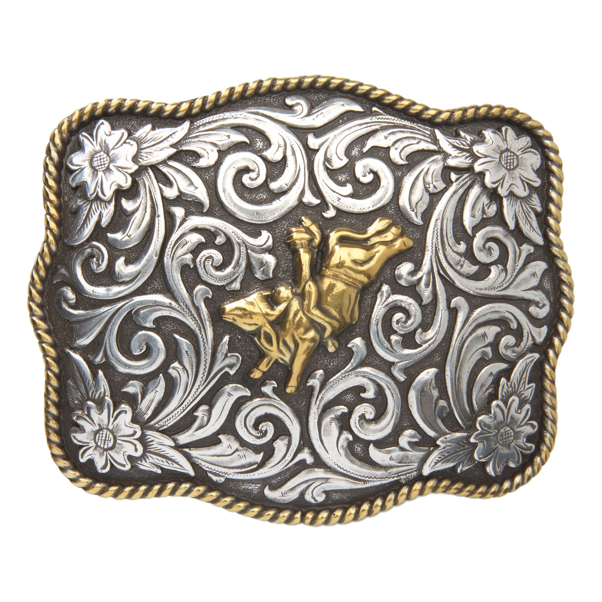 Large Scalloped Bull Rider with Rope Edge Buckle