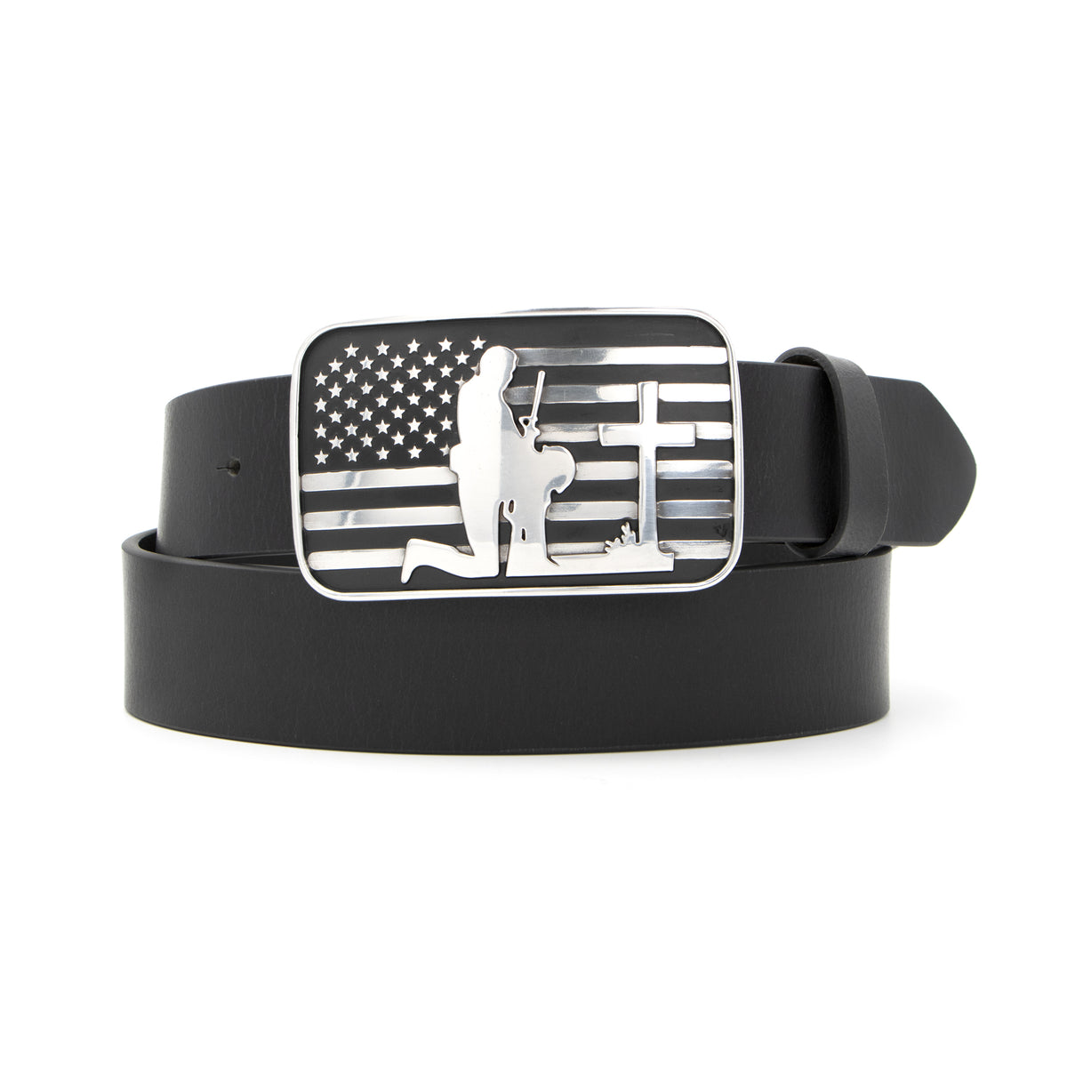 1 1/2&quot; Praying Cowboy with American Flag Buckle Belt