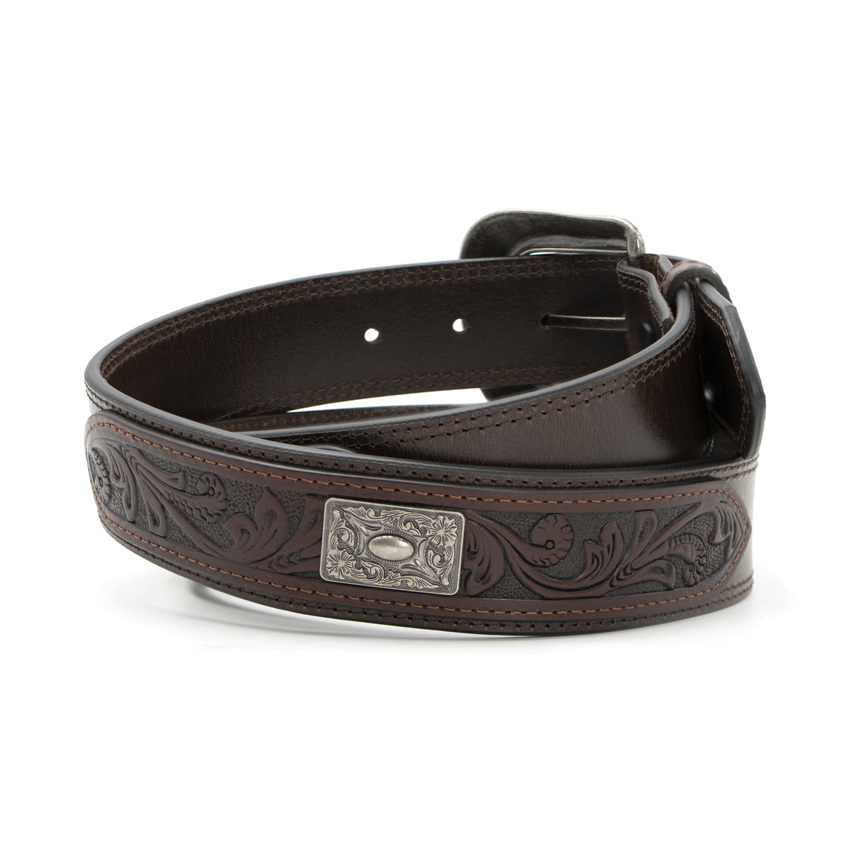 1 1/2&quot; Tooled and Metal Concho Overlay Belt