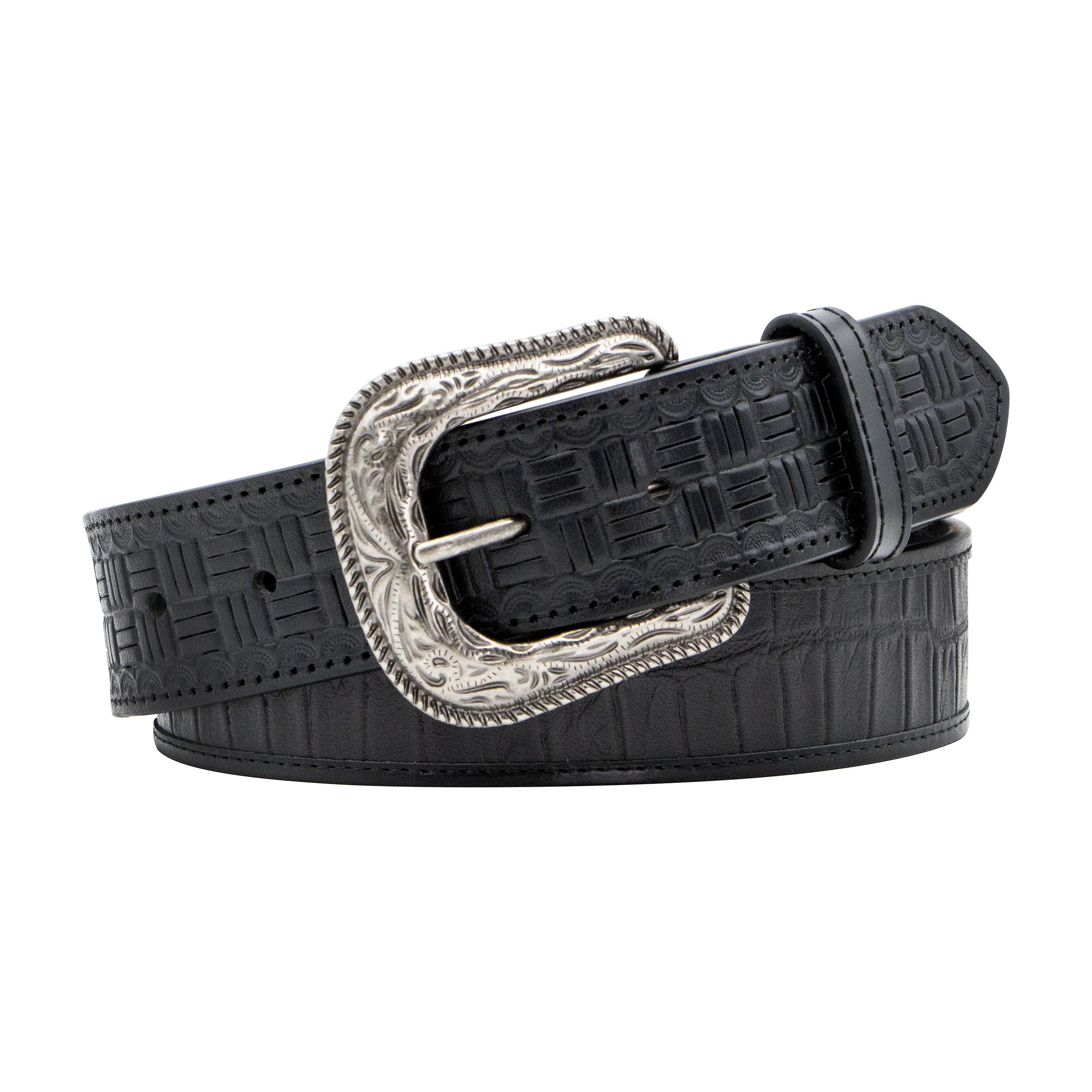 Chrome Angels So-Cal Swarovski Crystal Skull Buckle leather Alligator Print Belt black-crocodile-skin-belt-  main image 3
