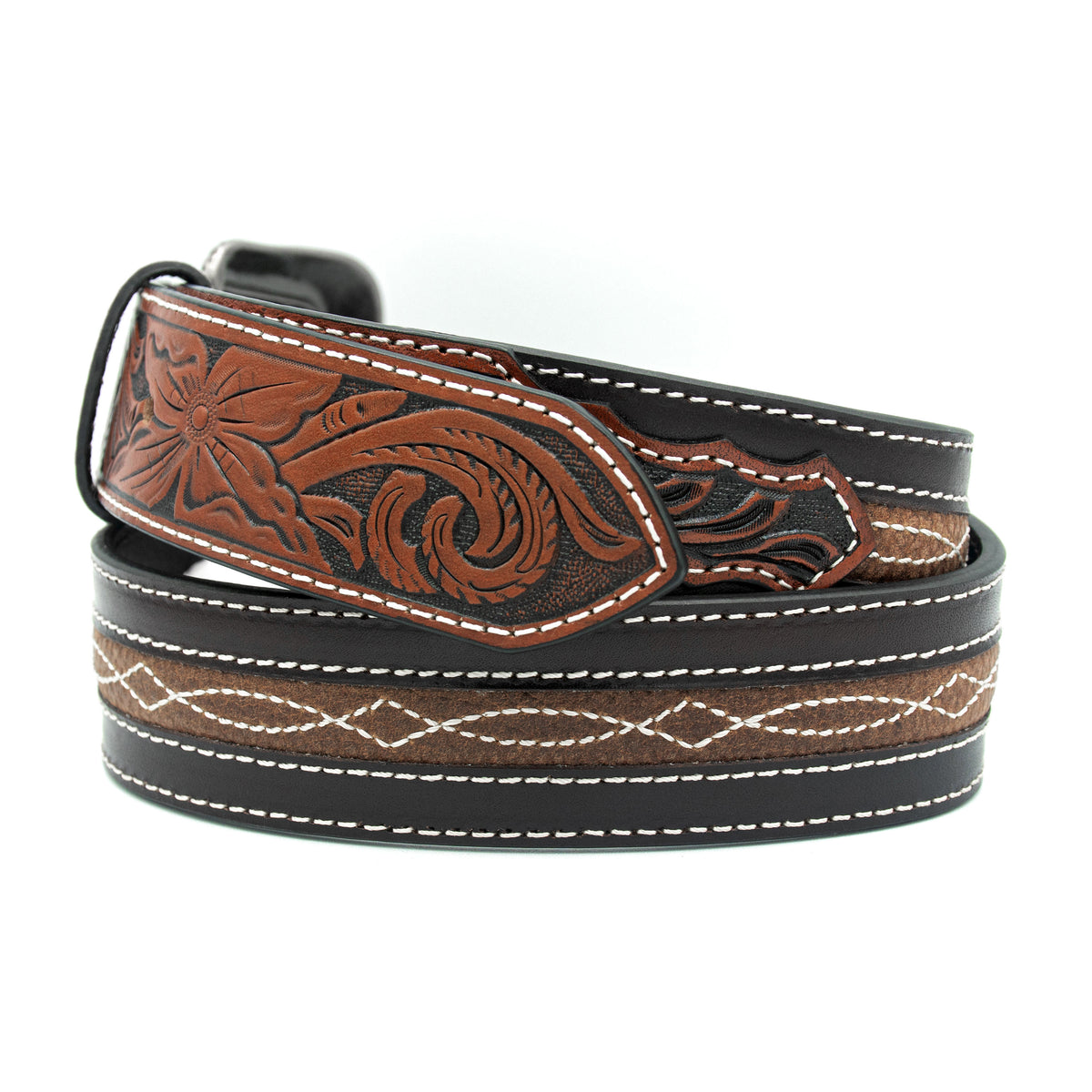 1 1/2&quot; Center Stitched with Tooled Billets Belt