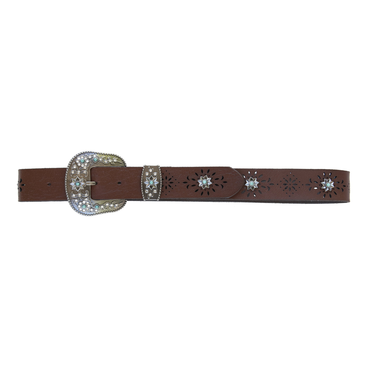 1 1/2&quot; Perforated Belt with Two Piece Turquoise Buckle Set