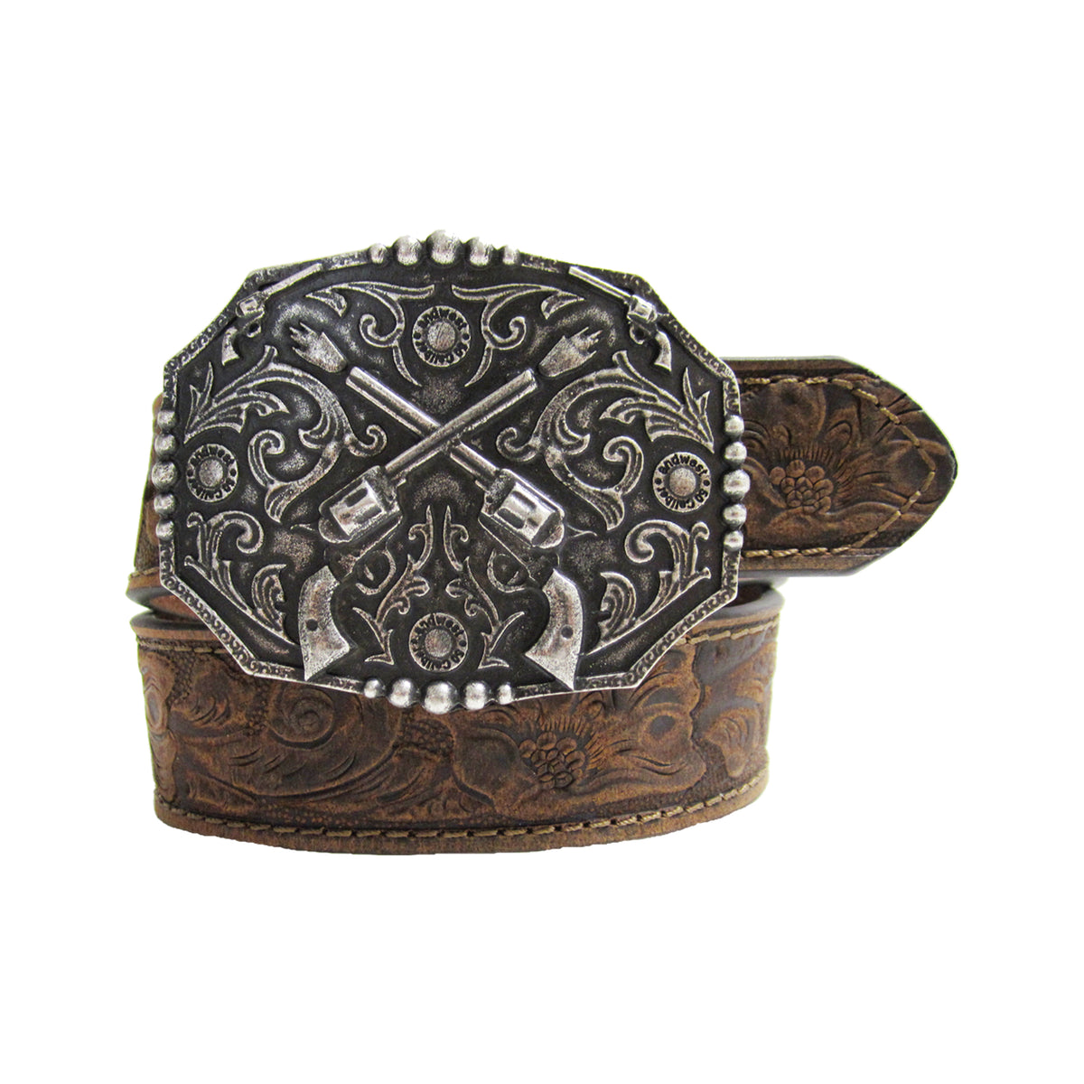 Kids’ 1 1/4&quot; Cross Pistols Buckle with Tooled Belt