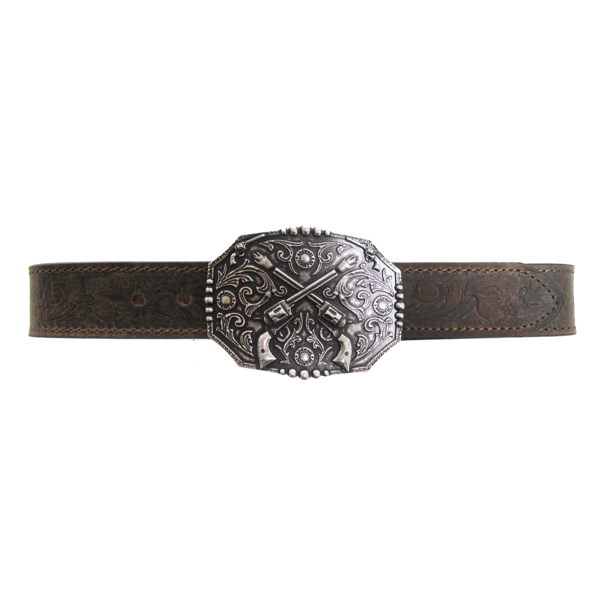 Kids’ 1 1/4&quot; Cross Pistols Buckle with Tooled Belt