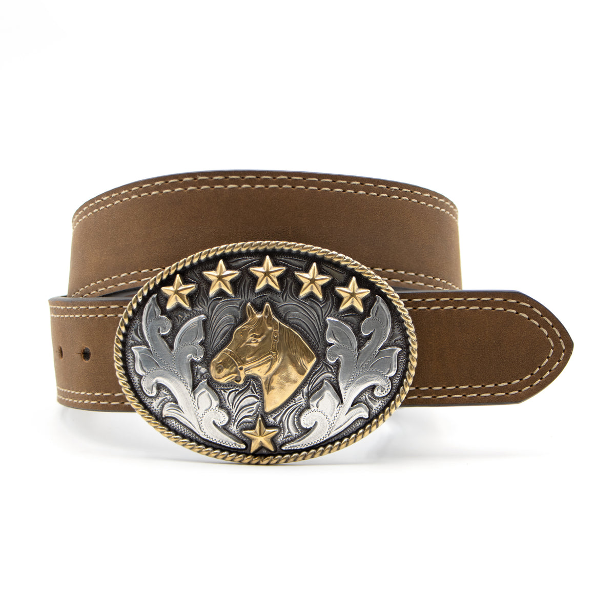 Kids’ 1 1/4&quot; Horse Head Buckle with Double Stitch Belt
