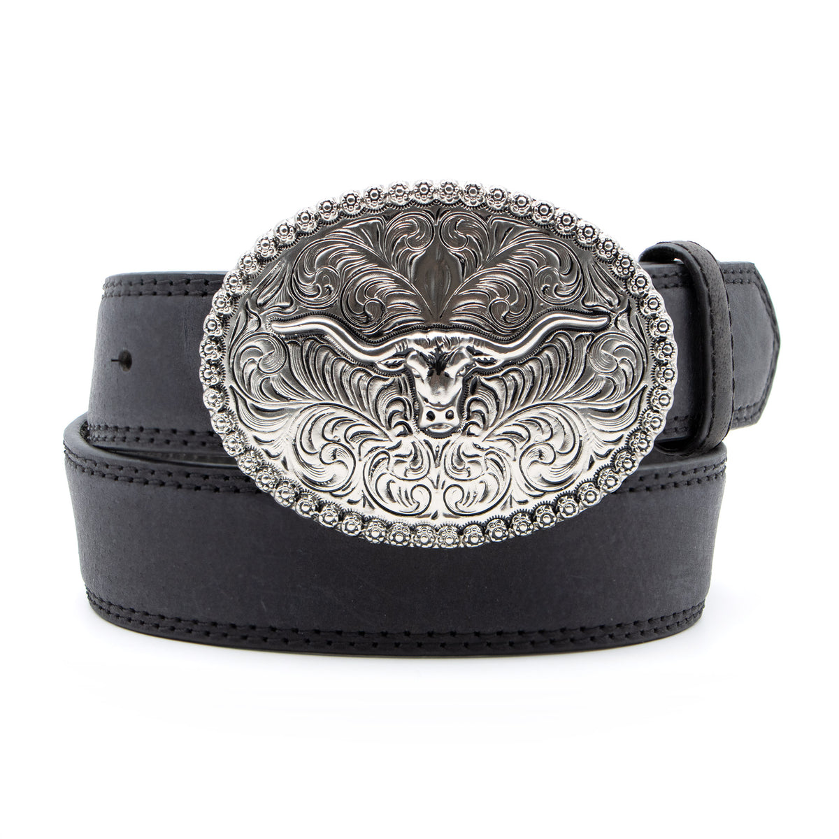 Kids’ 1 1/4&quot; Scrolled Longhorn Buckle Belt