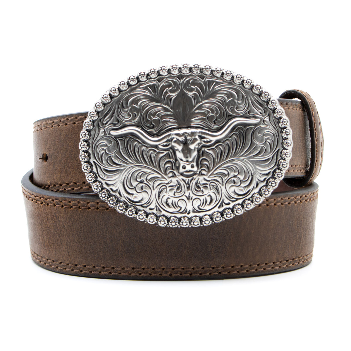 Kids’ 1 1/4&quot; Scrolled Longhorn Buckle Belt