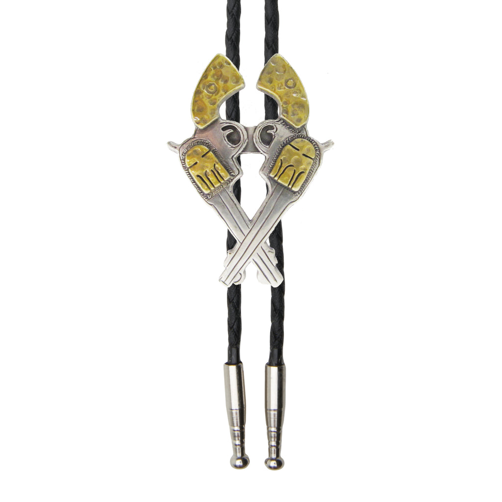 AndWest Cut Out Crossed Pistols Bolo Tie