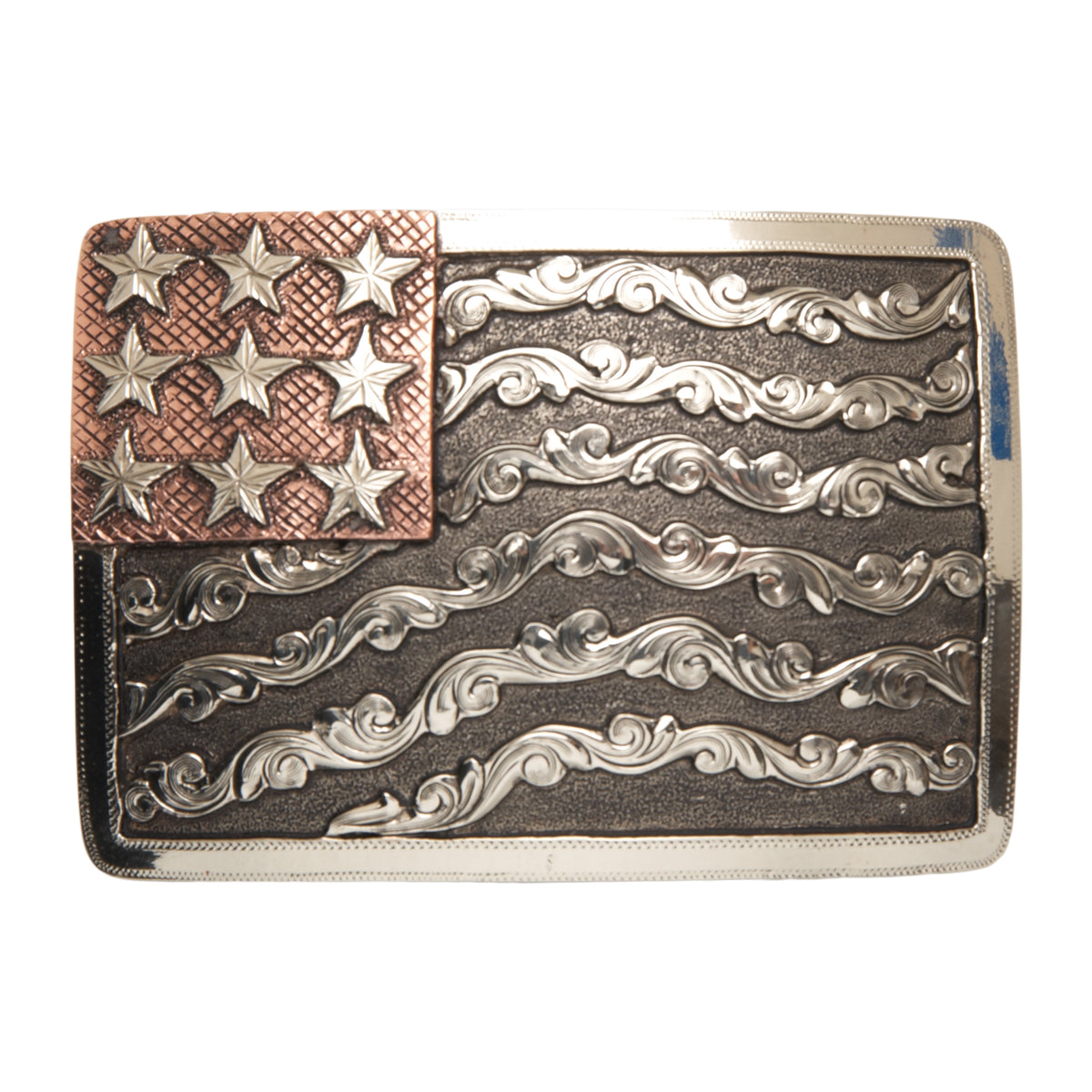 “Denali” Scrolled Waving American Flag Buckle