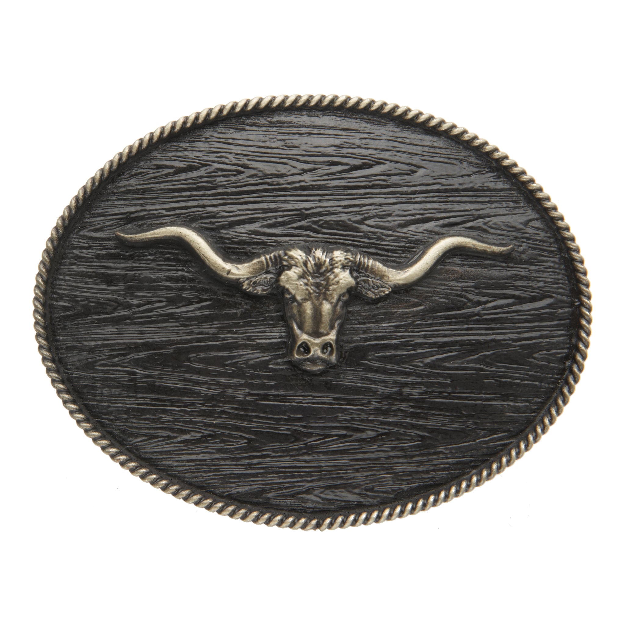 Longhorn Steer Head Western Rope Belt Buckle with Sterling Silver Finish