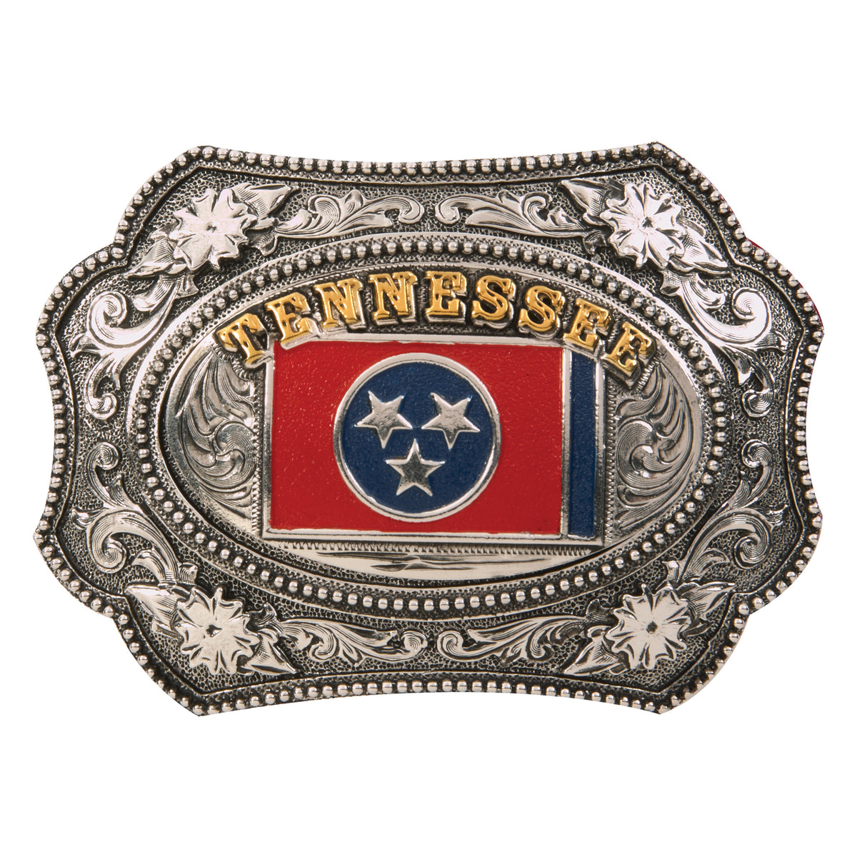 Tennessee Flag — Silver Beaded Edge Scallop Buckle